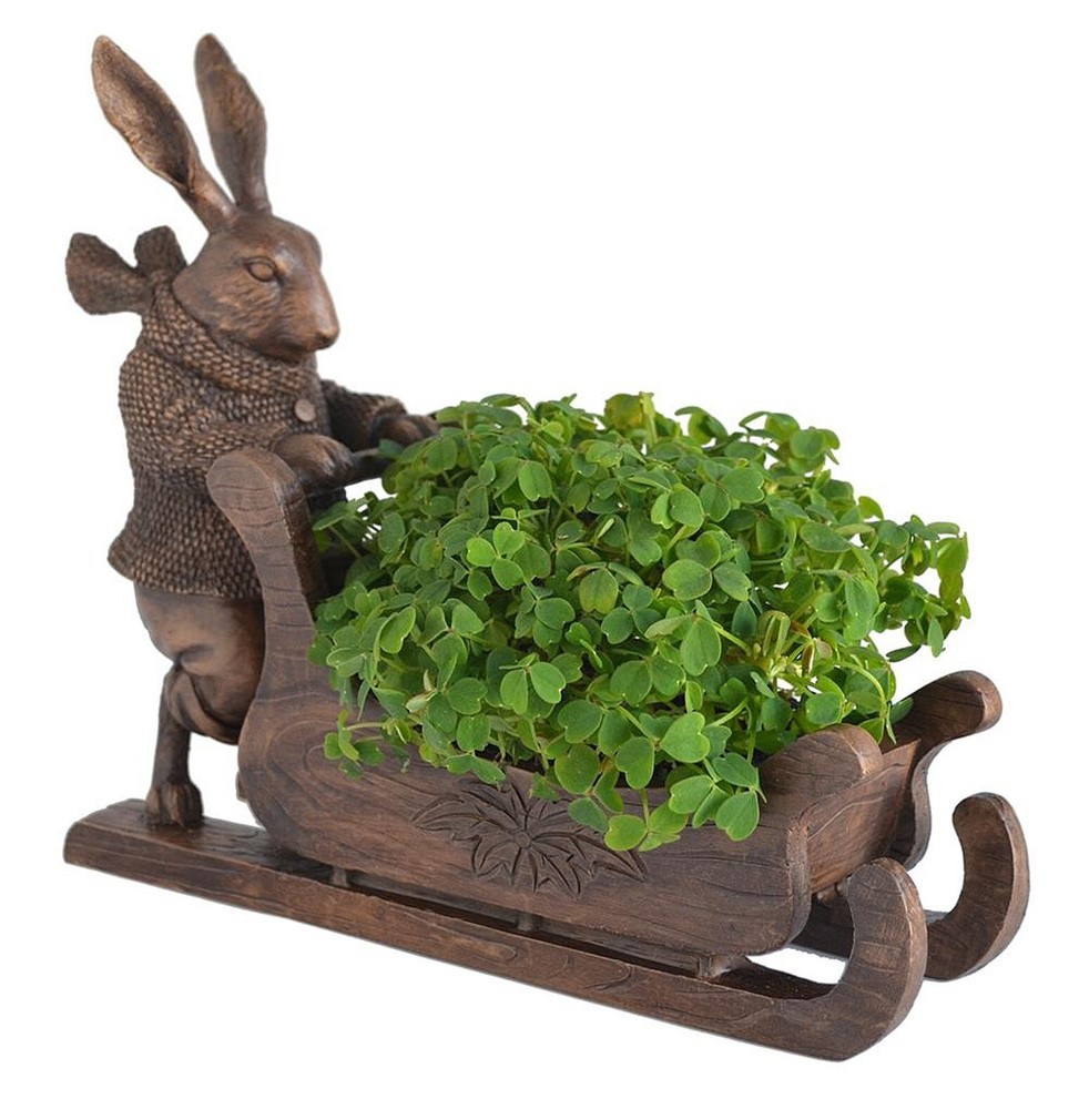 BUNNY RABBIT WITH SLED PLANTER - GARDEN STATUE