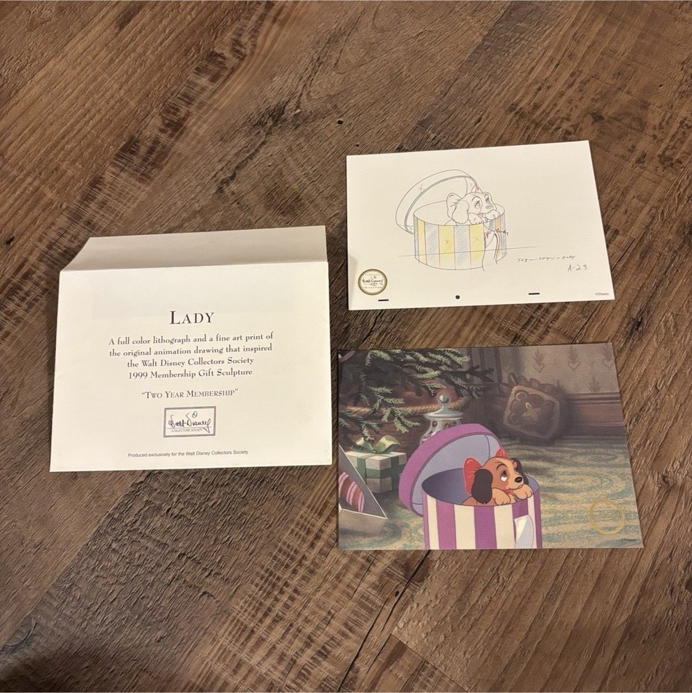 Disney Lady and the Tramp Animation Art Lithograph Drawing Print 1999