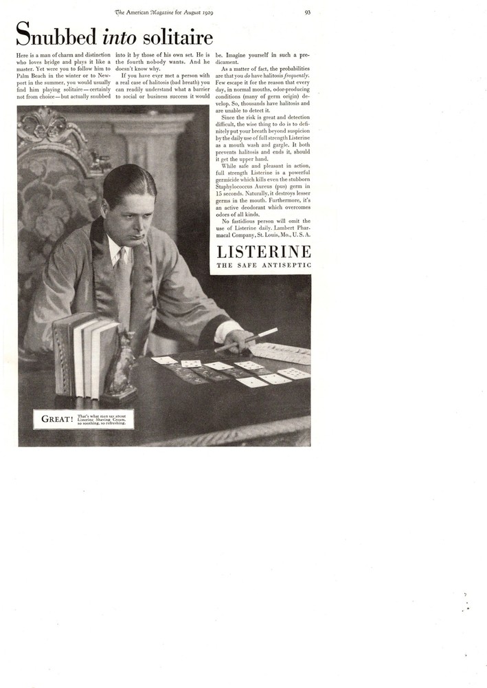 1929 Listerine Antiseptic Mouthwash Bad Breath 