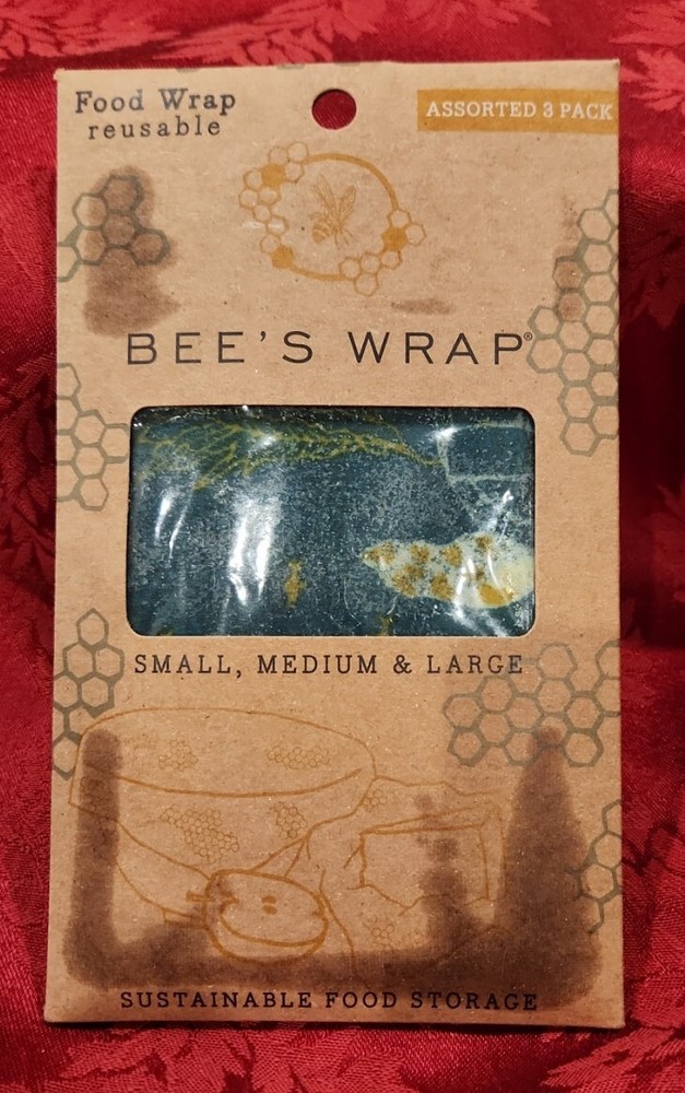 Envoltura de abeja Asst 3 piezas hecha en EE. UU. cera de abejas reutilizable almacenamiento de alimentos OCÉANOS estampado nuevo-image