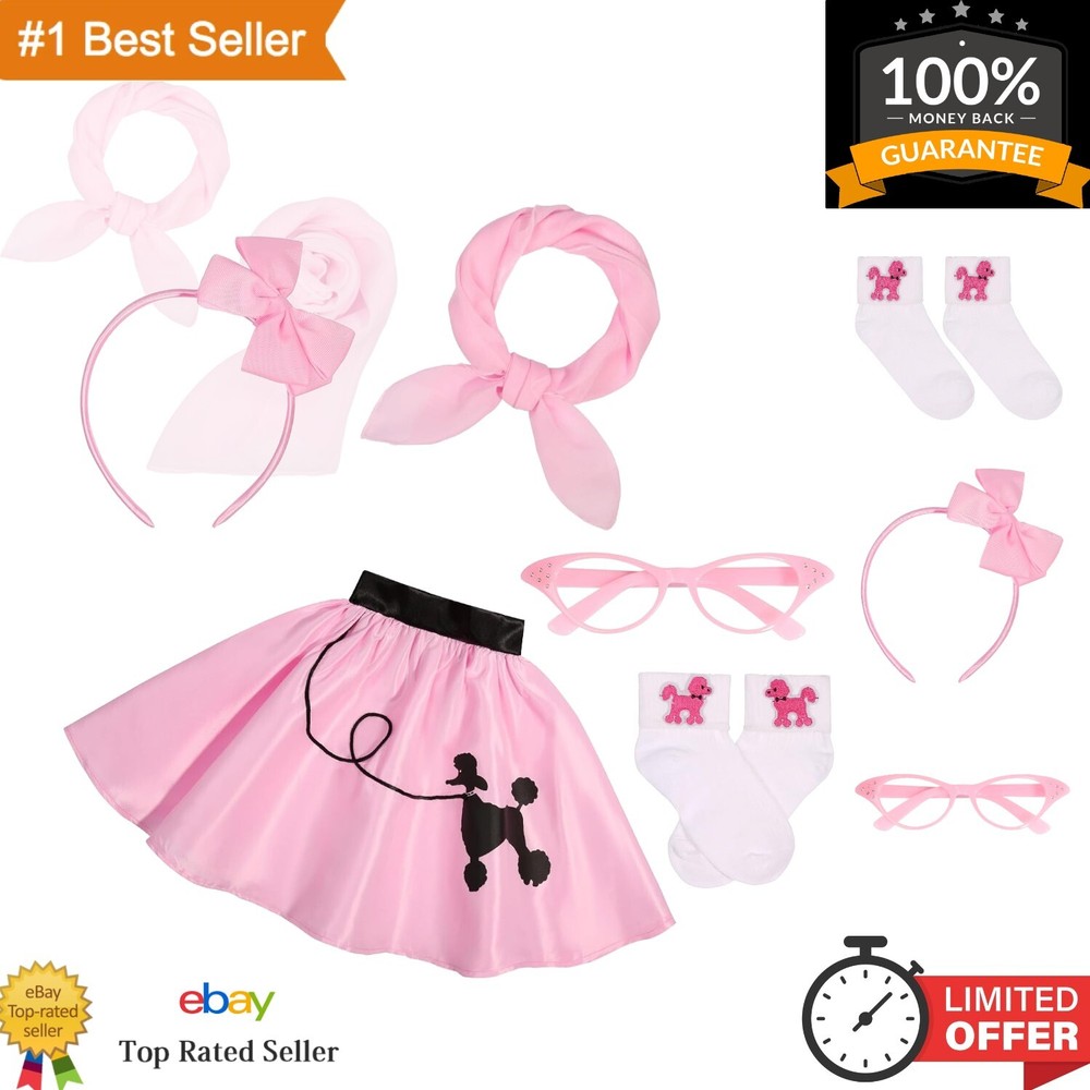 Complete 50s Girls Costume: Poodle Skirt, Scarf & Accessories for Halloween