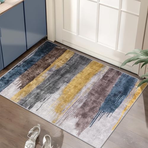 Modern Abstract Area Rug 2x3 Washable Small Entryway Rugs, Non-Slip Low Pile
