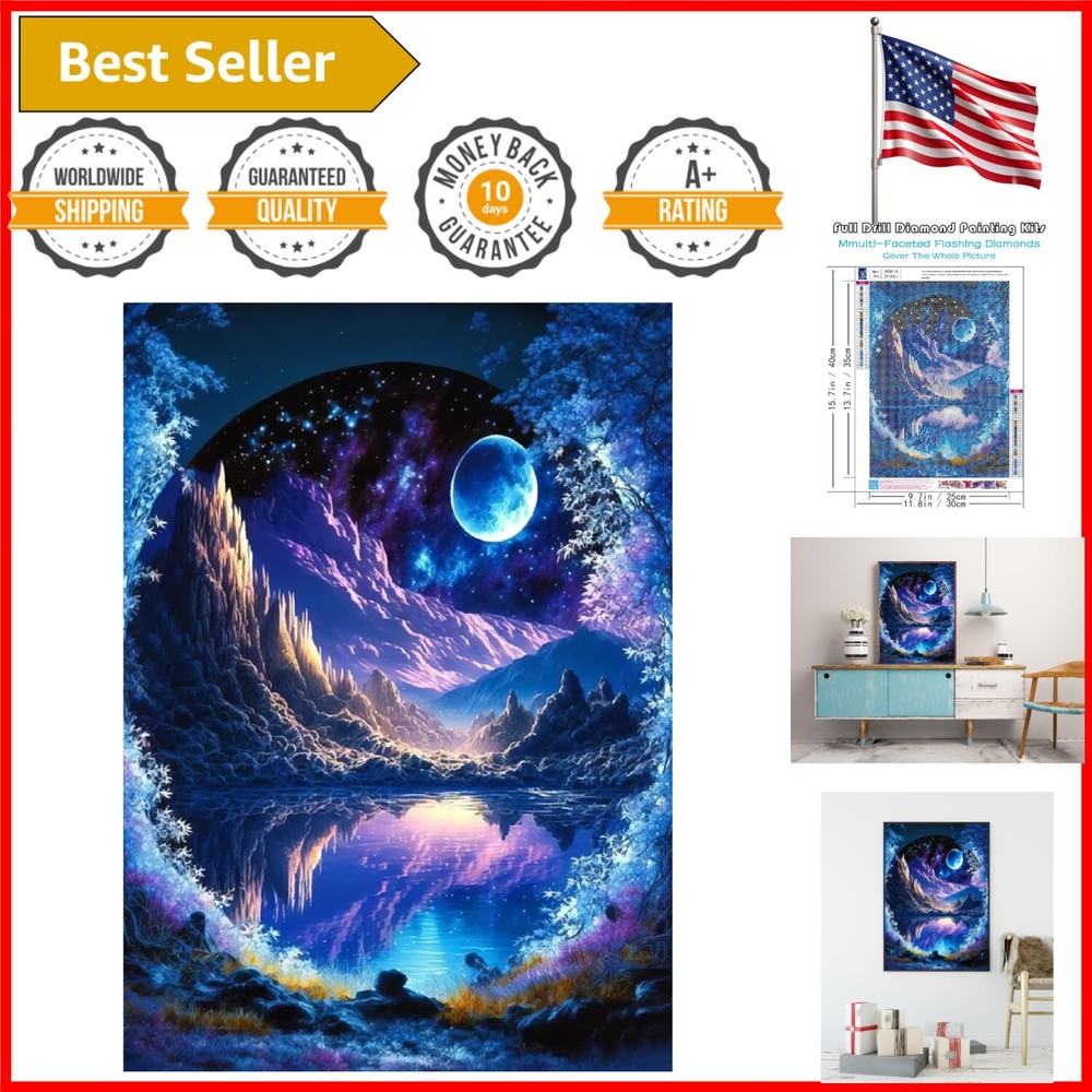 All-Inclusive 5D Blue Moon Landscape Diamond Painting Kit 12x16 Inch Decor