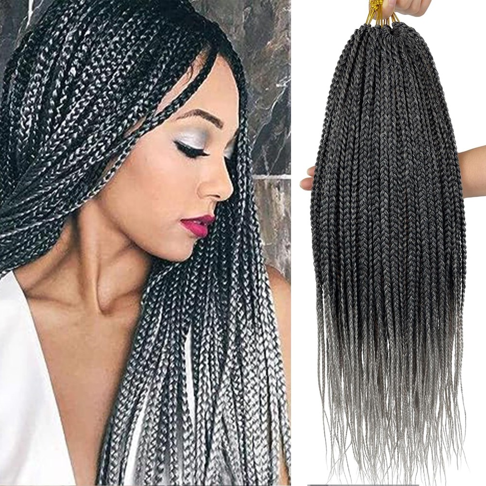 Pre Looped 20 Inch Grey Ombre Box Braid Crochet Hair for Easy Styling