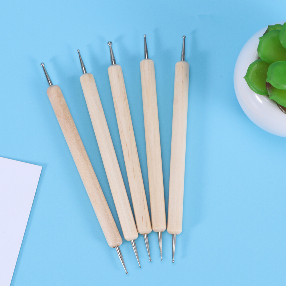 5 Pcs Nail Art Set Dotting Tools Squeezer Point Drill Pen Embossing