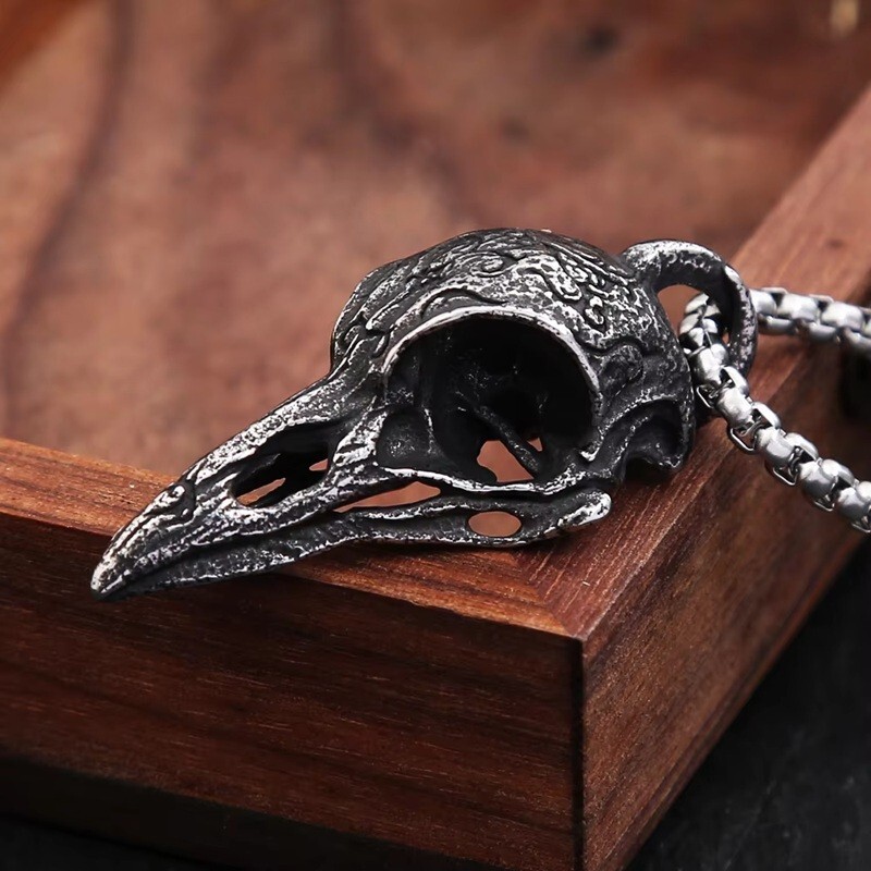 Punk Viking Stainless Steel Crow Skull Pendant Vintage Men's Amulet Jewelry Gift
