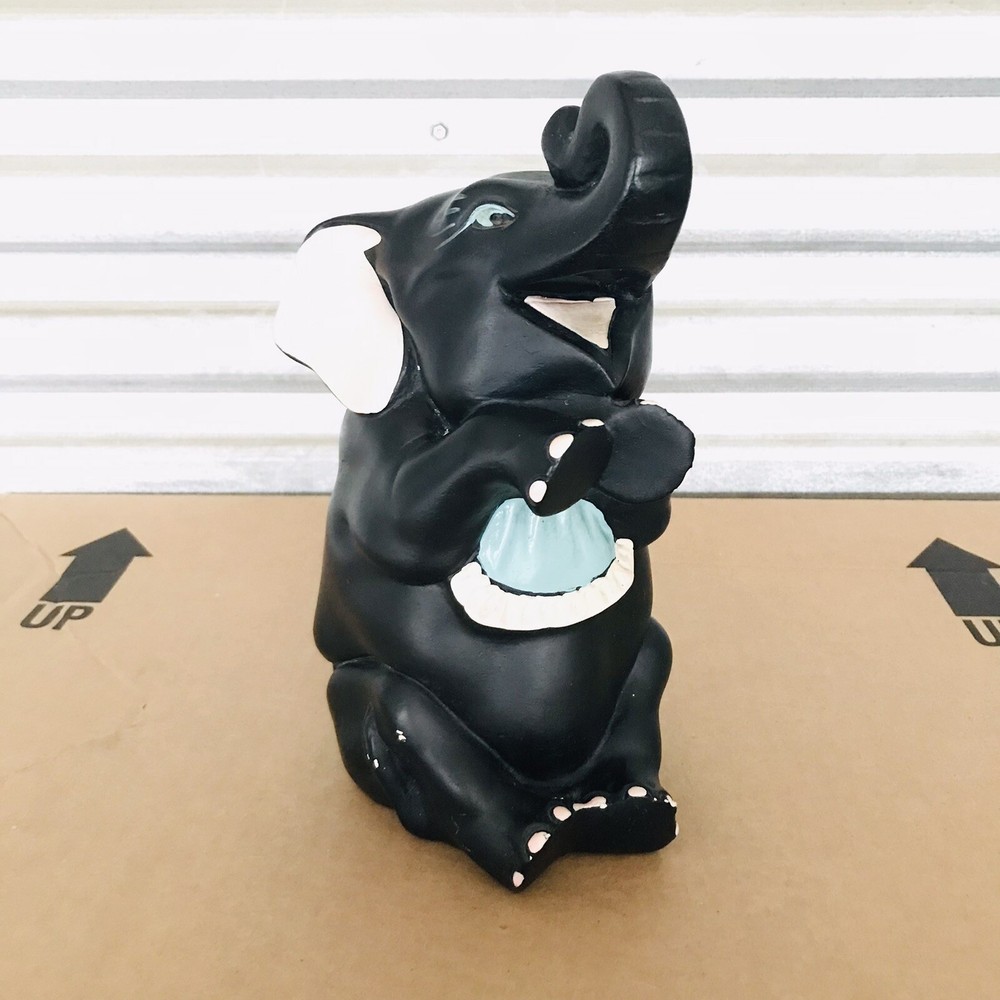Alexander Backer ABCO Black Chalkware Sitting Baby Elephant Statue USA Made-image