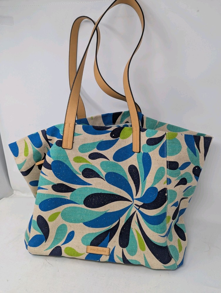 Vera Bradley Sparkly Water Drops Beach Tote with Zippered Wet Pocket