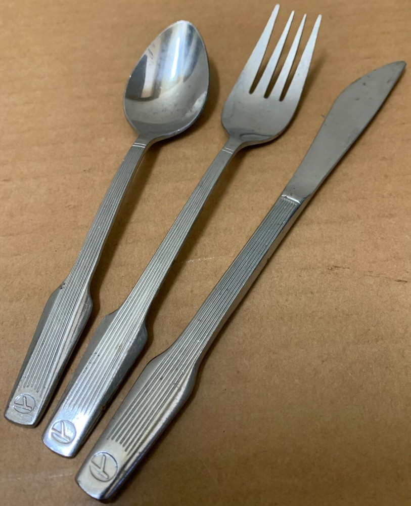 Vintage Eastern Airlines EAL Dinner Fork Knife Spoon Set THC Korea Stainless
