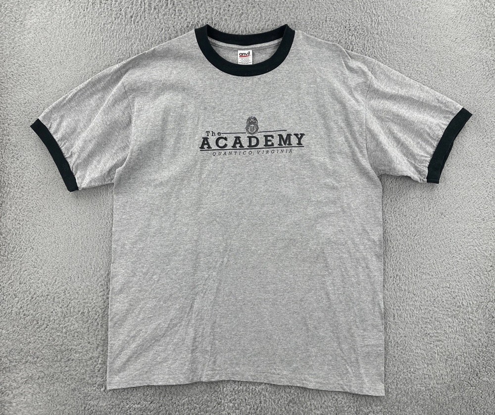 Vtg Anvil XL Gray Ringer Shirt U.S. Special Agent The Academy Quantico Virginia