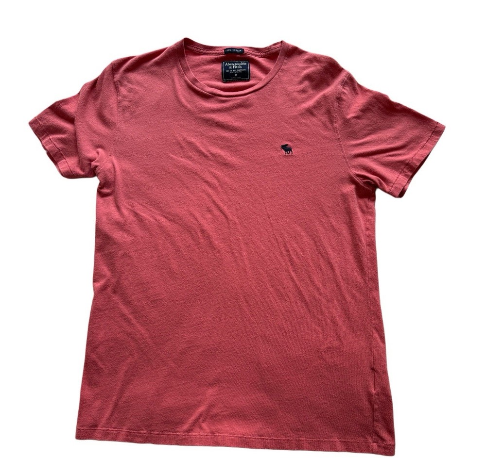 Abercrombie & Fitch Mens T-Shirt M Red Cotton Crewneck Moose Logo Casual Tee-image