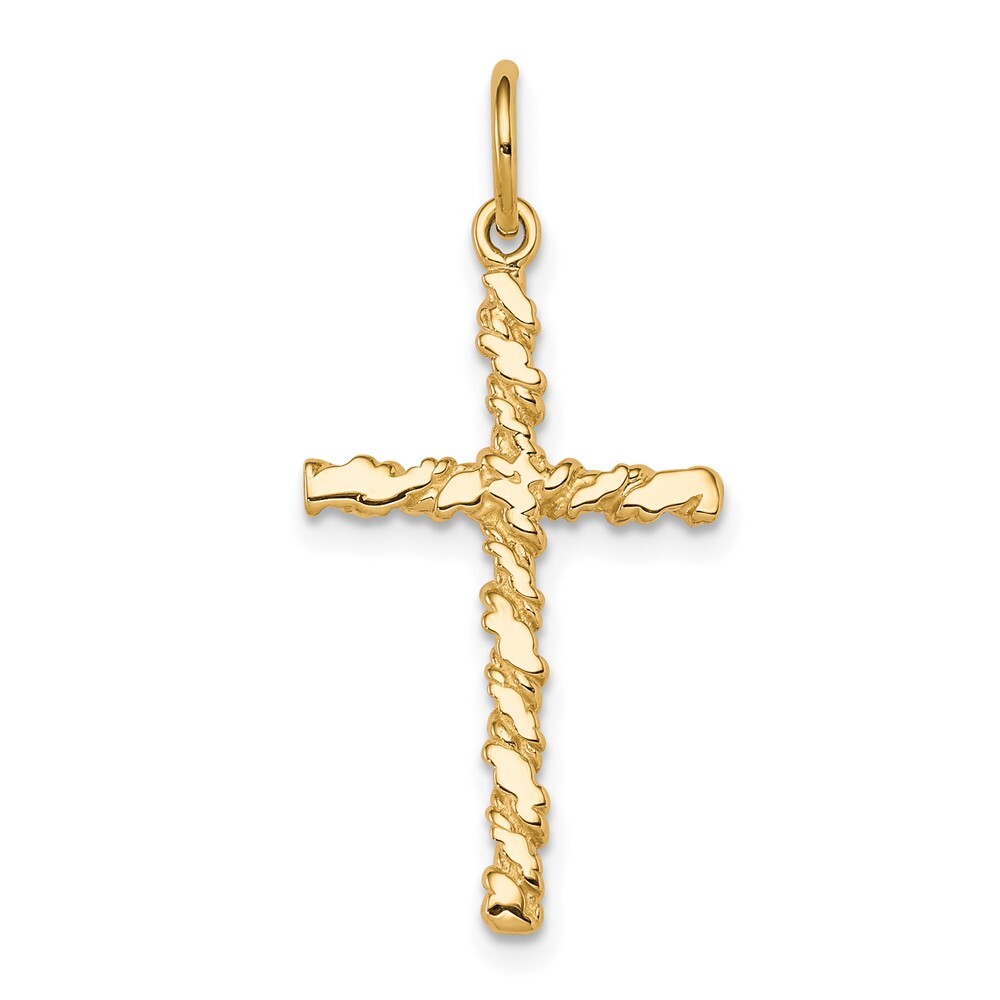 10K Yellow Gold Nugget Cross Charm Pendant 0.84gm L-30 mm, W-16mm
