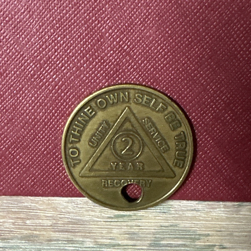 AA Alcoholics Anonymous 2 Year Recovery Coin Medallion Medal Token Pendant Hole