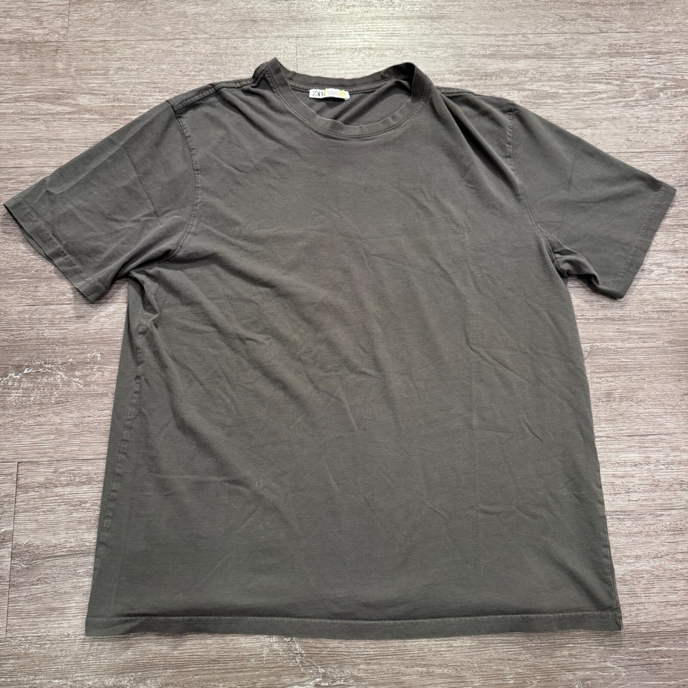 Zara Shirt Mens Extra Large Gray Basic Tee Crew Neck Adult Minimal Short Sleeve