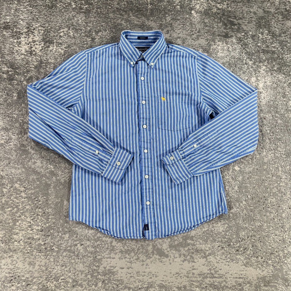 Vintage Abercrombie Fitch Shirt Mens Medium M Blue White Striped Moose Logo Y2K-image