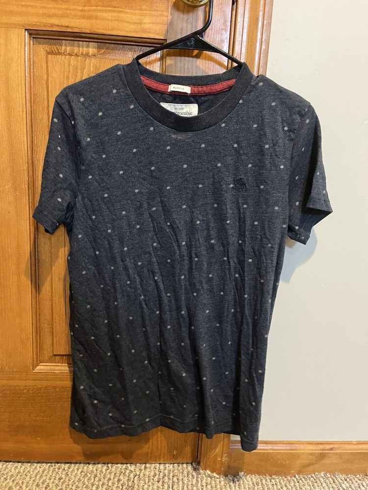 Abercrombie & Fitch Mens Crew Neck T Shirt Short Sleeve Dot Blue Small Muscle-image