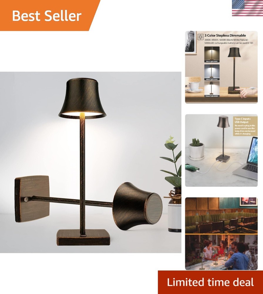 LED Desk Lamp Cordless Table Light, Rechargeable Battery Powered 3 Levels Bri...