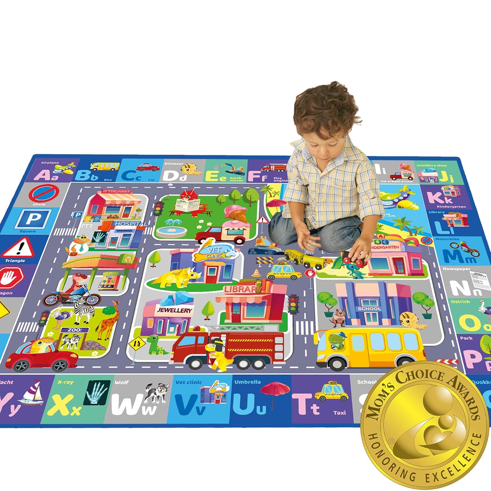 ABC Extra Thick 0.8Cm Non-Slip Nursery Play Mat with City Design-image