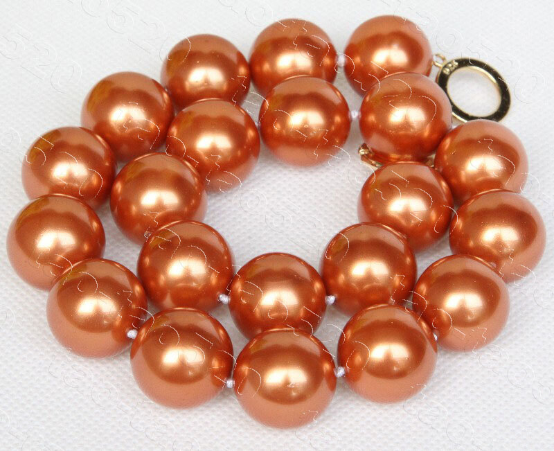 AAA 18mm Round Light Coffee South Sea Shell Pearl Necklace J12851T Genuine-image