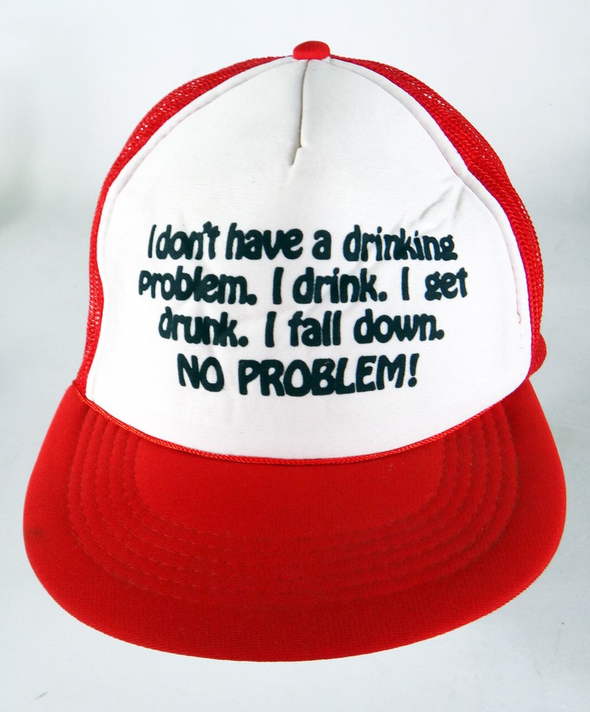 Vintage 80s MAGA red trucker hat with beer keg Irish vodka fishing design  -image