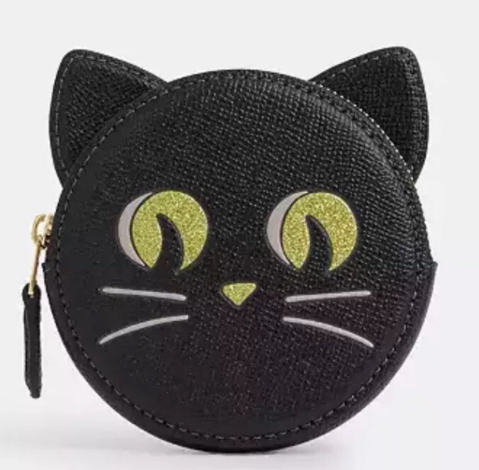 Coach CW464 Cat Halloween Coin Case Pouch Change Purse Black Leather Wallet