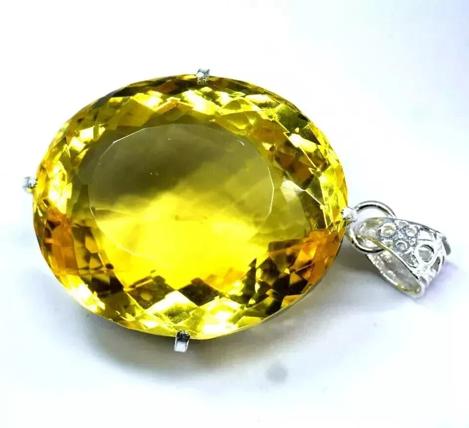 AA+ Natural 95 Ct Yellow Citrine Oval Cut Pendant in 925 Solid Silver SG Gemstone-image