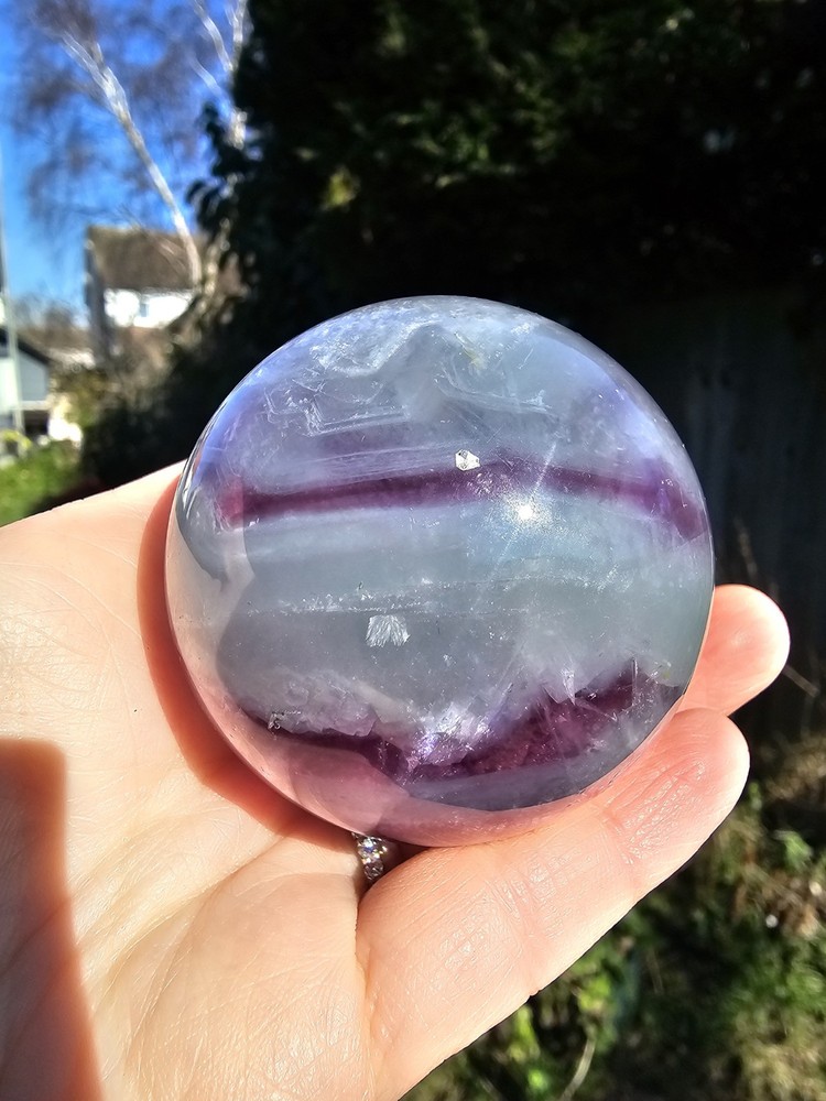 AA Grade Purple Blue Rainbow Fluorite Crystal Sphere 5.1cm 313g Banded Orb Ball-image