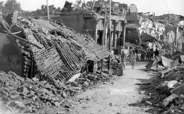 A city totally destroyed by the earthquake in India in January 1934 Old Photo-image