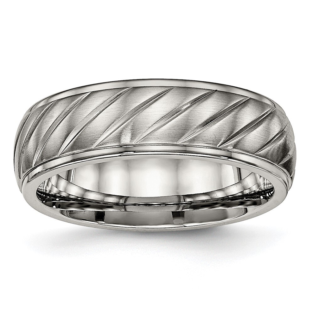 Titanium Brushed and Polished 7mm Grooved Band Ring Size 12 for Men 3.88gm
