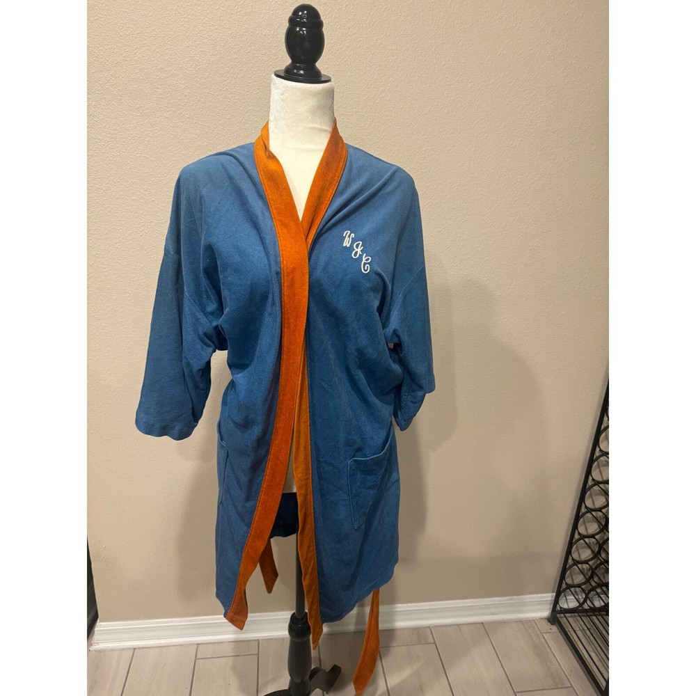 Vintage Diplomat Velour Men's Robe - orange & Blue - One Size - Pockets
