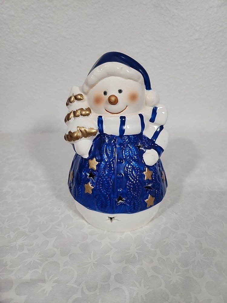 Porcelain Light Up Snowman Christmas Decoration with 2 Settings