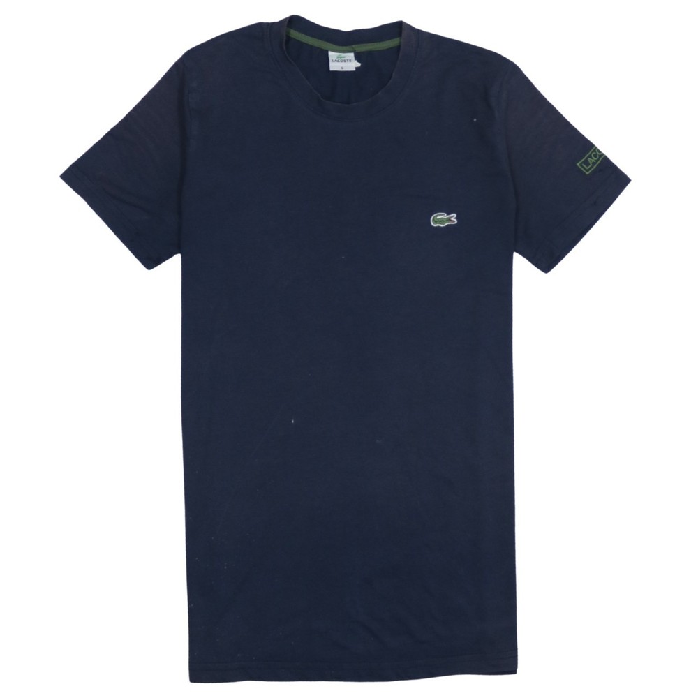 Lacoste Mens T Shirt Navy Blue Cotton Embroidered Croc Logo Sleeve Patch Tee S