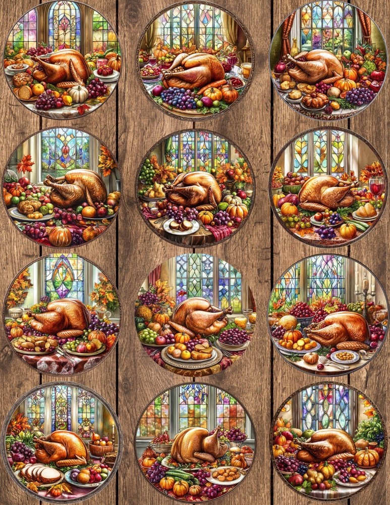 Thanksgiving Round Die Cut Vinyl Stickers Set Scrapbooking Laptop Waterbottle
