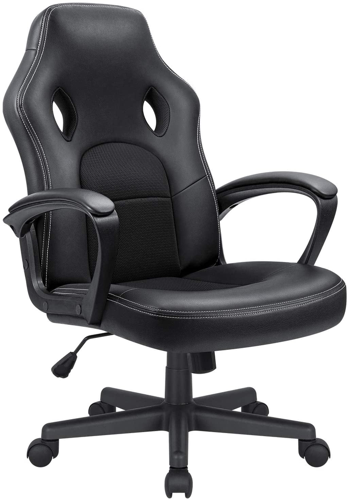 Faux Leather Gaming Chair with Lumbar Support Ergonomic Office Desk Chair Black