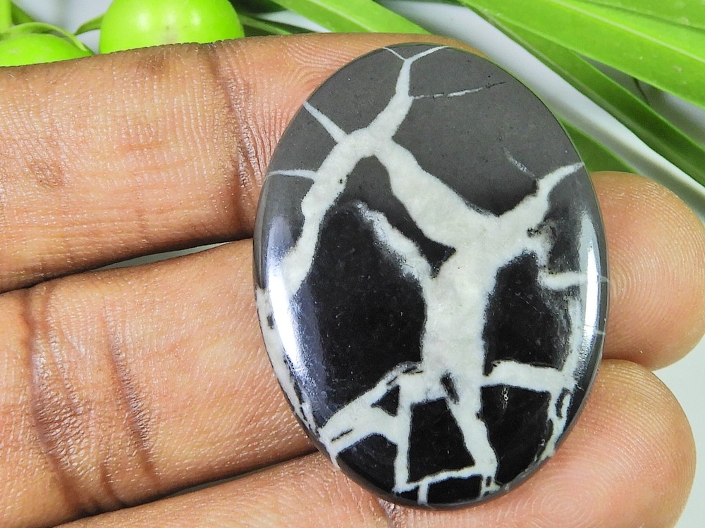 AAA Natural Black Septarian Crystal Gemstone for Jewelry Making 28x38x5mm Oval-image