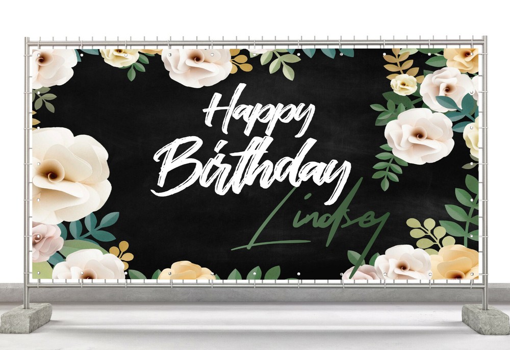 Flowers Custom Happy Birthday Banner Personalized Poster M523