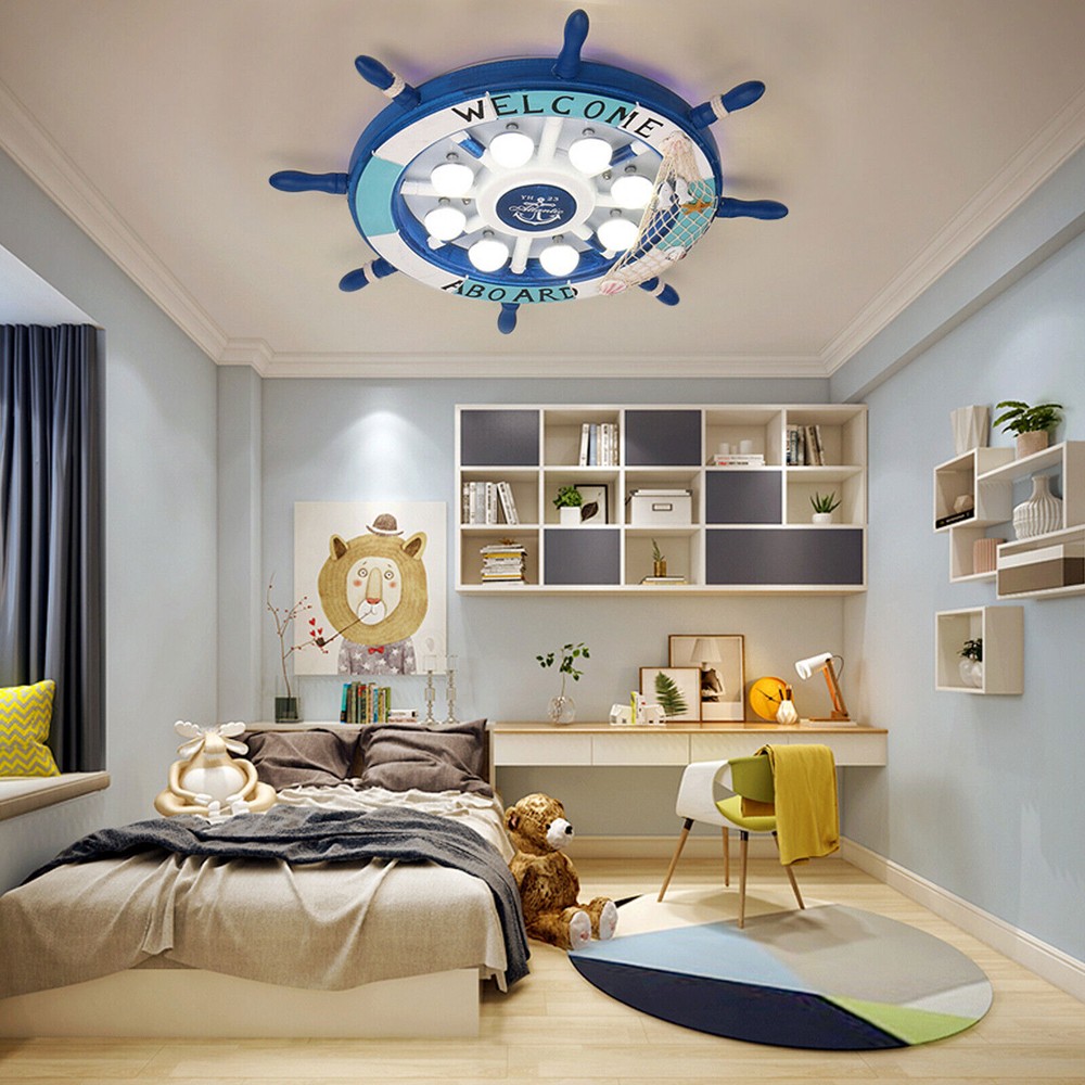 Modern Ceiling Light Blue Ship Rudder Shape Flush Mount Lamp Kid's Room Fixture