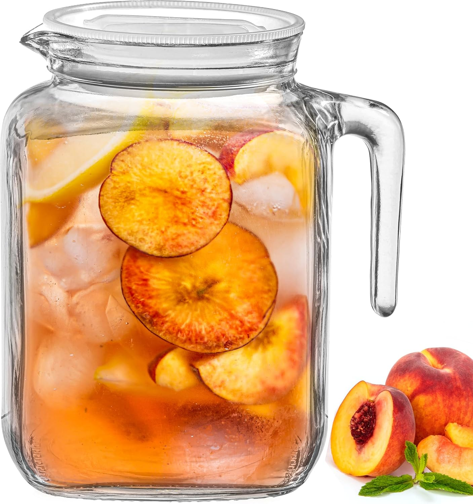 Hermetic Seal Glass Pitcher with Airtight Lid & Spout - 68Oz Water Carafe for Ho