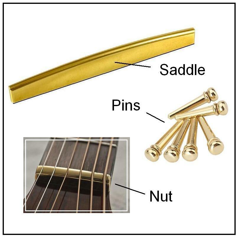 AlwaysHandCrafted BRASS NUT, SADDLE and PINS Set for 6 String Acoustic Guitar