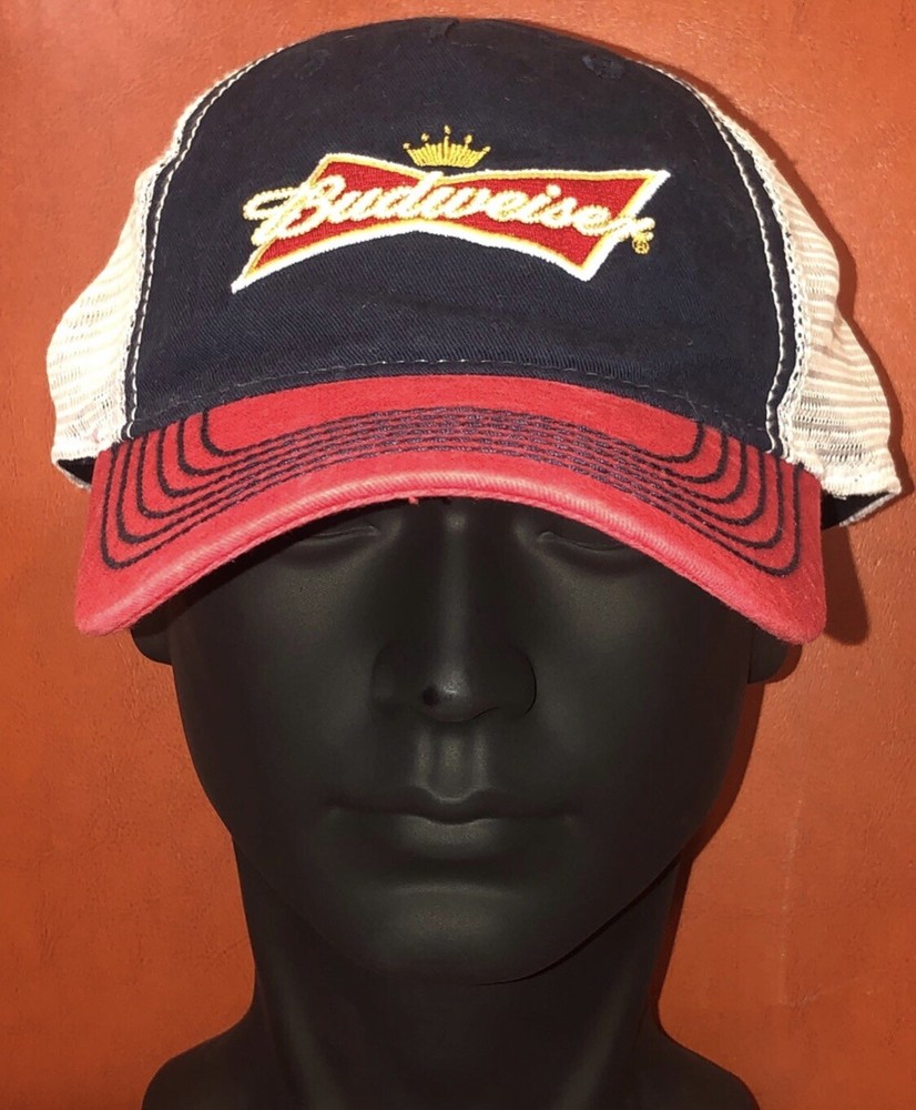 Budweiser Beer Snapback Hat Cap Navy Blue White Mesh Back retro Trucker