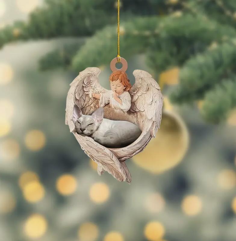 Devon Rex Cat sleeping In Angel Wing Christmas Ornament  Cat Memorial Gift