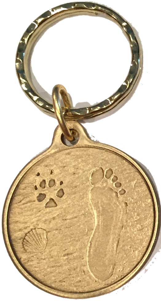 Always By My Side Dog Pet Paw Print Footprint Beach Bronze Seashell Keychain