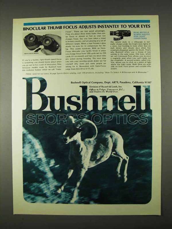 1974 Bushnell Insta-Focus Binoculars Ad - Thumb Focus
