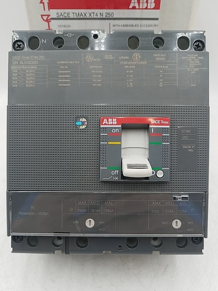 ABB SACE Tmax XT4 N 250 Circuit Breaker 250A 4P 600V 250 Amp 4 Pole New