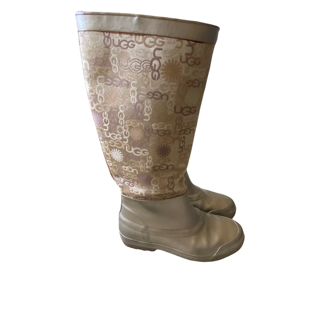 Ugg Rain Boots Women's Sz 7 5700 Gold Rubber Textile Round Toe Knee High Damaged