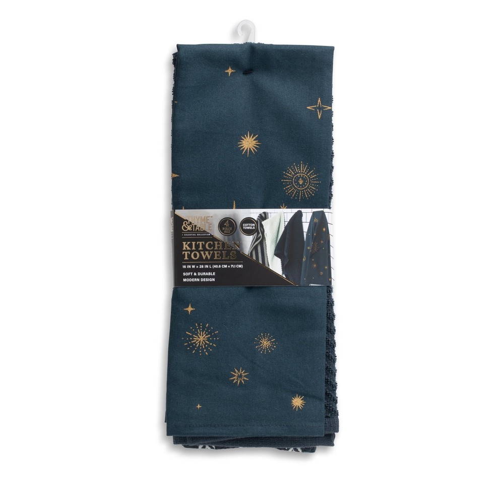 Thyme & Table Navy Celestial Kitchen Towels 4-Pack Set