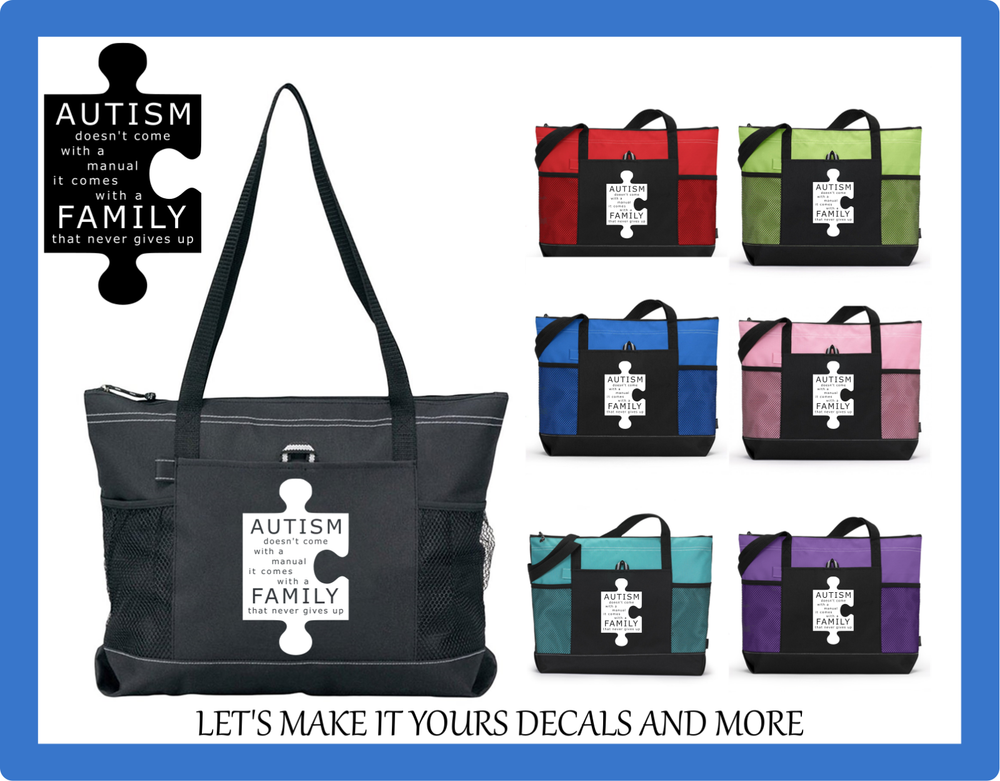 AUTISM QUOTE PUZZLE PIECE CUSTOM ZIPPER TOTE PURSE SPORTS GYM SCHOOL TRAVEL BAG