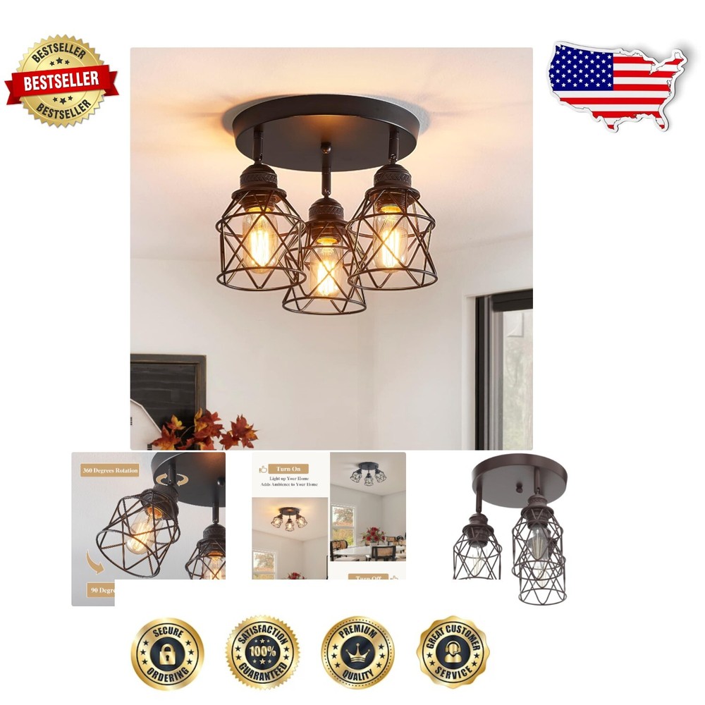 Rustic Black Multi-Directional Ceiling Lamp for Kitchen & Dining Room Elegance