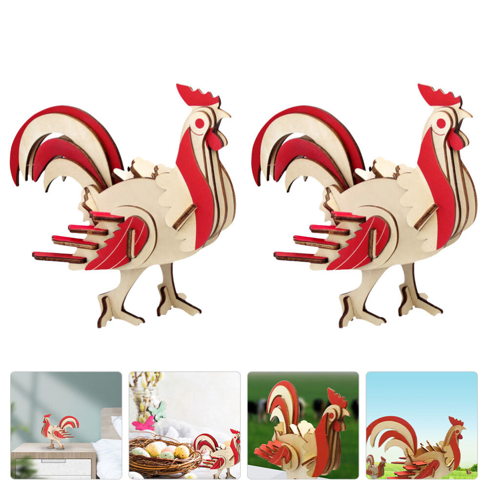 2 Sets Jigsaw Puzzle Diy Wooden Puzzle Plaything Building Chicken Figure