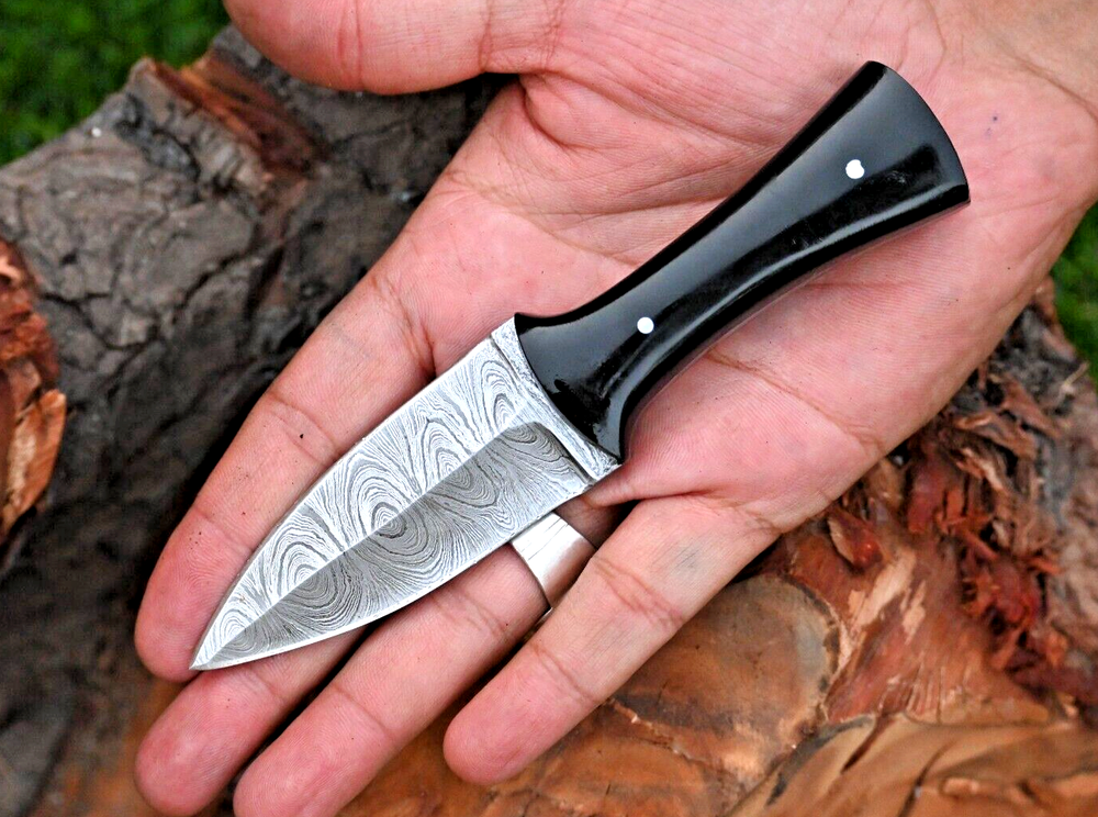 CUSTOM MADE HAND FORGED DAMASCUS STEEL EDC BOOT THROWING KNIFE W SHEATH 870